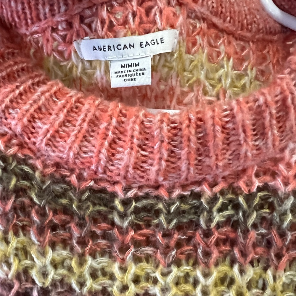 American eagle oversized fuzzy autumn color striped crewneck sweater Medium - Picture 3 of 8